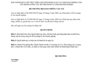 Quyết định 1529/QĐ-BGTVT năm 2012 về Quy chế thực hiện giải đáp pháp luật