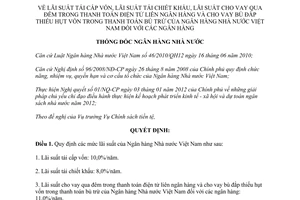 Quyết định 1289/QĐ-NHNN năm 2012 lãi suất tái cấp vốn chiết khấu cho vay