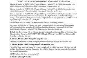 Thông tư 24/2012/TT-BGDĐT sửa đổi Quy chế tuyển sinh đại học cao đẳng chính quy