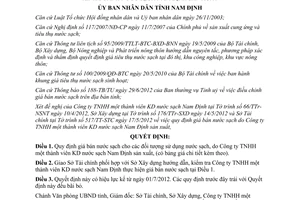 Quyết định 12/2012/QĐ-UBND giá bán nước sạch Công ty kinh doanh nước sạch Nam Định sản xuất