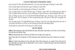 Quyết định 26/2012/QĐ-UBND phân cấp nhiệm vụ chi bảo vệ môi trường Đồng Tháp