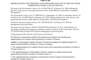 Circular No. 36/2012/TT-BNNPTNT promulgating the amending and supplementing list