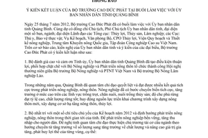 Thông báo 3572/TB-BNN-VP ý kiến kết luận của Bộ trưởng Cao Đức Phát tại buổi làm