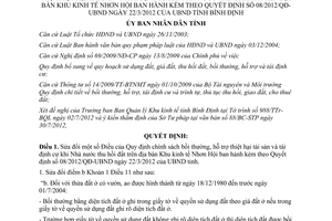 Quyết định 28/2012/QĐ-UBND sửa đổi Quy định chính sách bồi thường hỗ trợ