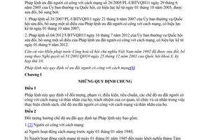 Văn bản hợp nhất 01/VBHN-VPQH Pháp lệnh ưu đãi người có công với cách mạng