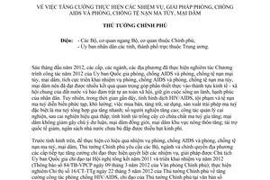 Công điện 1085/CĐ-TTg tăng cường thực hiện nhiệm vụ giải pháp phòng chống AIDS