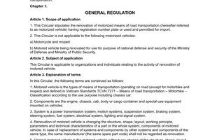 Circular No. 29/2012/TT-BGTVT regulations on renovation of motorized means