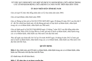 Quyết định 13/2012/QĐ-UBND giá khám bệnh chữa bệnh cơ sở Nhà nước Hà Nam