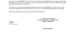 Công văn 3308/TCHQ-TXNK thuế nguyên phụ liệu bị thiệt hại do hỏa hoạn