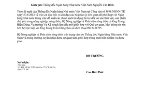 Công văn 2020/BNN-VP phối hợp triển khai chính sách tín dụng đối với nông nghiệp