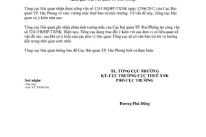 Công văn 3389/TCHQ-TXNK vướng mắc thuế bảo vệ môi trường