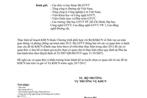 Công văn 5364/BGTVT-KHCN hồ sơ tuyển chọn thực hiện đề tài