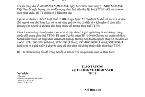 Công văn 9282/BTC-CST đối tượng chịu thuế tiêu thụ đặc biệt đối với xe ô tô