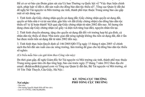 Công văn 857/TCQLĐĐ-CĐKTK báo cáo kết quả cấp Giấy chứng nhận cho đồng bào