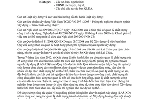 Công văn 247/SXD-GD&QLCL hướng dẫn quản lý hoạt động phòng thí nghiệm chuyên