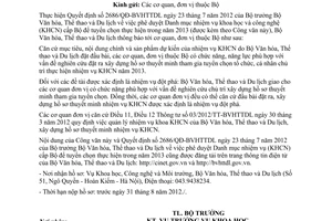 Công văn 2475/BVHTTDL-KHCNMT xây dựng hồ sơ thuyết minh nhiệm vụ khoa học