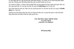 Công văn 237/HĐND-TT đính chính nghị quyết 10/2012/NQ-HĐND8 Bình Dương