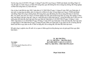 Công văn 3519/BNN-ĐMDN trả lời công văn 103/ĐT1-VP