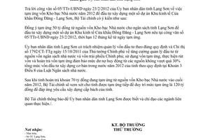 Công văn 9982/BTC-KBNN ứng vốn Nhà nước năm 2012 xây dựng Khu kinh tế Đồng Đăng Lạng Sơn
