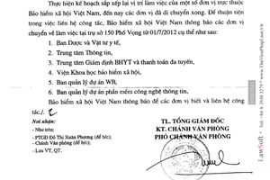 Công văn 2971/BHXH-VP thay đổi địa chỉ làm việc của đơn vị trực thuộc Bảo hiểm