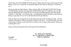 Công văn 3849/TCHQ-PC xử lý vi phạm đối với hàng tạm nhập tái xuất