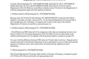 Official Dispatch No. 452/GSQL-TH on C/O problem