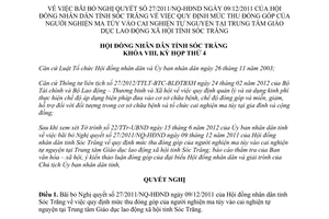 Nghị quyết 16/NQ-HĐND năm 2012 bãi bỏ 27/2011/NQ-HĐND mức thu người nghiện ma túy cai tự nguyện Sóc Trăng
