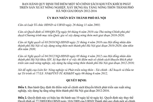 Quyết định 16/2012/QĐ-UBND Quy định thí điểm chính sách khuyến khích phát triển