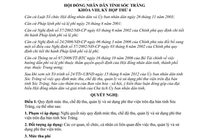 Nghị quyết 11/2012/NQ-HĐND mức thu chế độ thu quản lý sử dụng phí thư viện