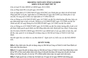 Nghị quyết 05/2012/NQ-HĐND mức thu phí sử dụng cảng cá bến bãi Cảng cá Ninh Cơ Nam Định