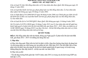 Nghị quyết 60/2012/NQ-HĐND phát triển Du lịch tỉnh Đắk Lắk