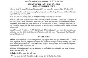 Nghị quyết 40/NQ-HĐND năm 2012 bổ sung Nghị quyết 160/2010/NQ-HĐND Hòa Bình