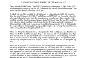 Nghị quyết 26/NQ-CP năm 2012 phiên họp Chính phủ thường kỳ tháng 6