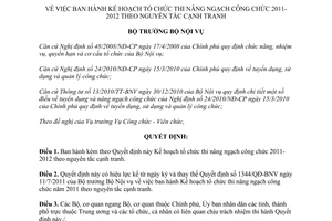 Quyết định 601/QĐ-BNV năm 2012 Kế hoạch tổ chức thi nâng ngạch công chức 2011