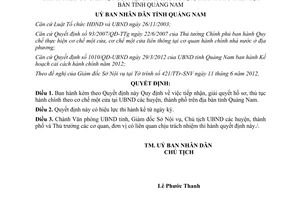 Quyết định 2229/QĐ-UBND thủ tục hành chính theo cơ chế một cửa tại Quảng Nam