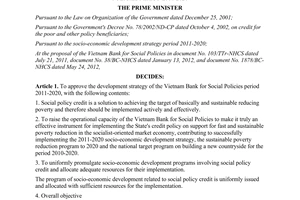 Decision No. 852/QD-TTg approving the development strategy of the Vietnam bank