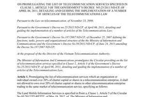 Circular No. 10/2012/TT-BTTTT on promulgating the list of telecommunication