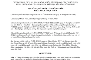 Nghị quyết 79/2012/NQ-HĐND quy định giá dịch vụ khám chữa bệnh