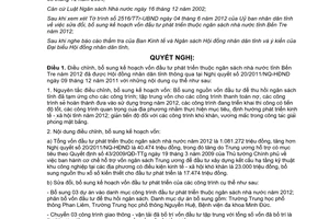 Nghị quyết 03/2012/NQ-HĐND điều chỉnh kế hoạch vốn đầu tư phát triển Bến Tre