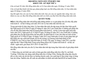 Nghị quyết 02/2012/NQ-HĐND nhiệm vụ phát triển kinh tế xã hội 2012 Bến Tre