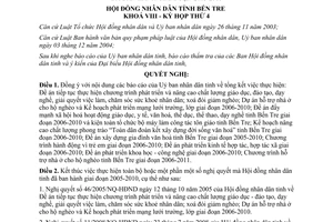 Nghị quyết 01/2012/NQ-HĐND kết thúc thực hiện một số Nghị quyết tỉnh Bến Tre