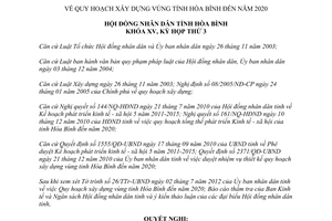 Nghị quyết 35/2012/NQ-HĐND quy hoạch xây dựng vùng tỉnh Hòa Bình đến năm 2020