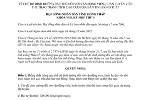 Nghị quyết 74/2012/NQ-HĐND chế độ dinh dưỡng đặc thù đối với vận động