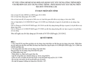 Quyết định 25/2012/QĐ-UBND công bố bổ sung Đơn giá khảo sát xây dựng công trình