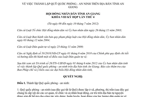 Nghị quyết 08/2012/NQ-HĐND thành lập Quỹ quốc phòng an ninh An Giang