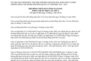 Nghị quyết 10/2012/NQ-HĐND mức thu học phí đối với giáo dục mầm non và phổ thông