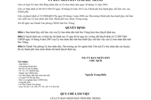 Quyết định 34/2012/QĐ-UBND Quy chế làm việc Ủy ban nhân dân Sóc Trăng