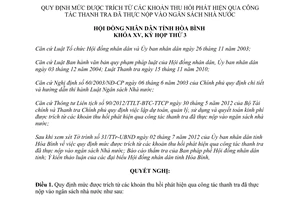 Nghị quyết 32/2012/NQ-HĐND quy định mức được trích từ khoản thu hồi