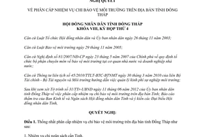 Nghị quyết 73/2012/NQ-HĐND phân cấp nhiệm vụ chi bảo vệ môi trường Đồng Tháp