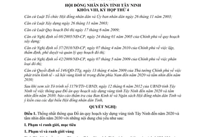 Nghị quyết 07/2012/NQ-HĐND quy hoạch xây dựng vùng tỉnh Tây Ninh đến năm 2020